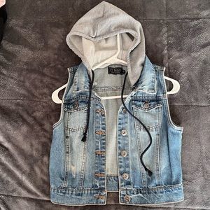 Teenager jean vest with hoodie